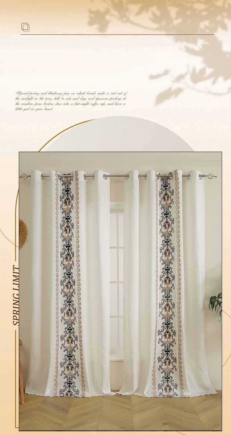 Linen Embroidered Lace Eyelet Curtains - Breathable Sheer Drapes For Bedroom & Living Room (Boho Style, Natural Texture, 52x84 Inches, Ready-Made)_voghion.com