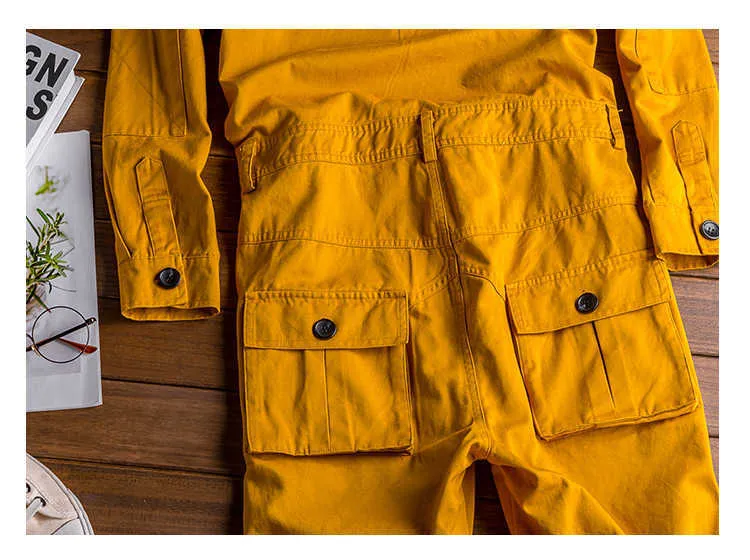 Jeans Erkek uzun kollu cepler kargo jogger tulumlar Günlük tulumlar Tulumlar Come pantolon Siyah Ordu yeşili Haki_voghion.com