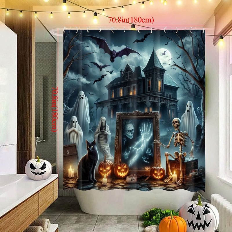 Grensoverschrijdend exclusief voor Halloween, waterdicht, geen boren nodig, polyester douchegordijn voor badkamer en toilet_voghion.com