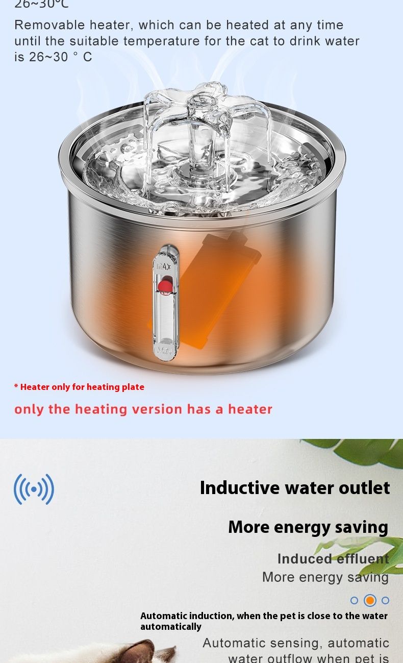 Pet stainless steel visual window, cat automatic dispenser, small flower fountain, intelligent water feeding supplies_voghion.com