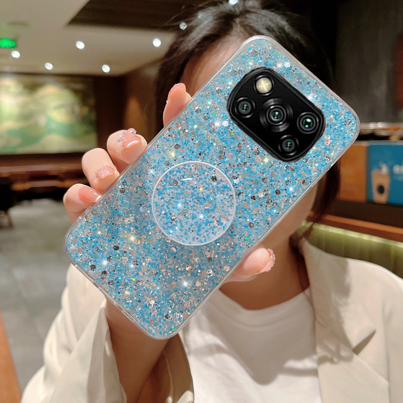 Shiny Glitter Gypsophila telefonholder Veske For Xiaomi POCO X3 NFC M3 Pro Bling Gull Sølv Folie Silikondeksel_voghion.com