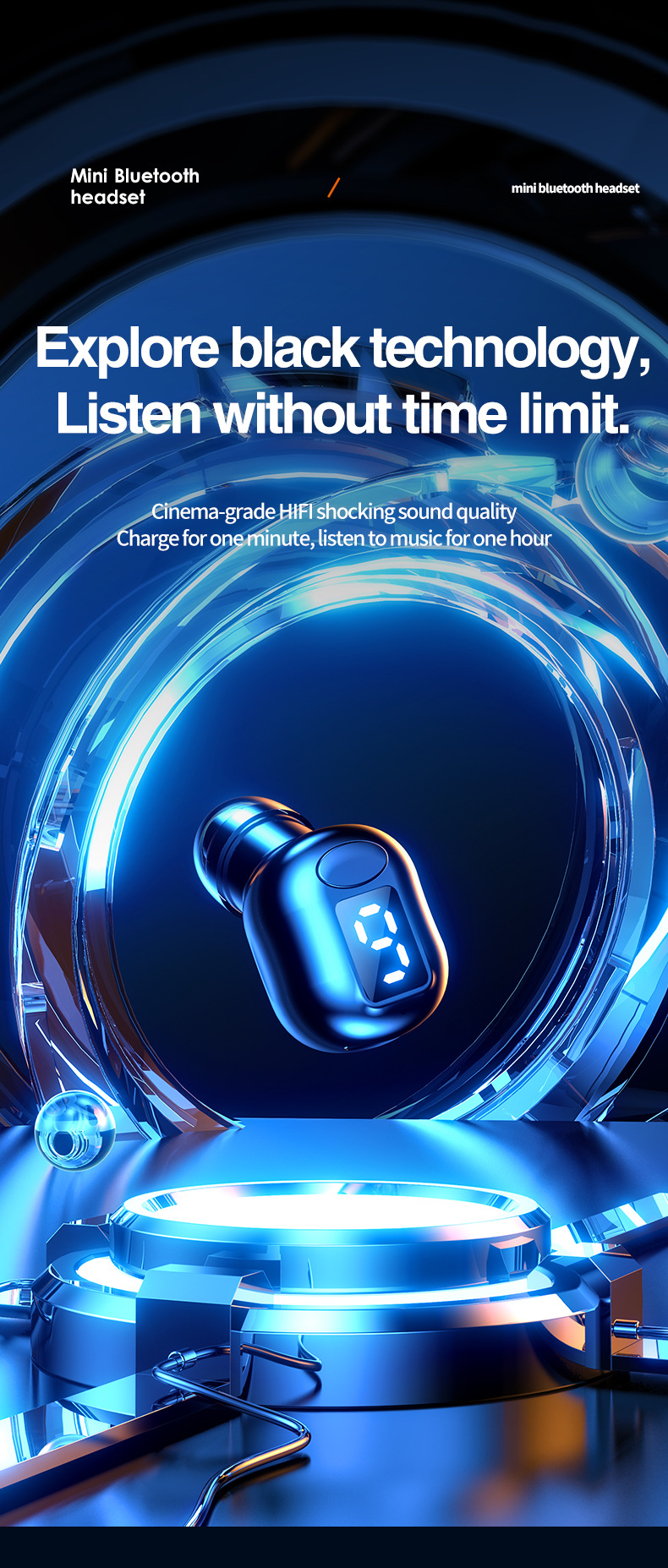 Nove M5 Bluetooth slušalke z mini digitalnim zaslonom za eno uho, športne poslovne slušalke_voghion.com