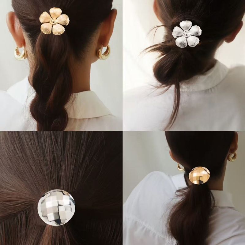 Minimalist Design Metal Tie Geometric Round Flower Cold Ponytail Rope Multifunctional Minimalist Hair Accessories_voghion.com