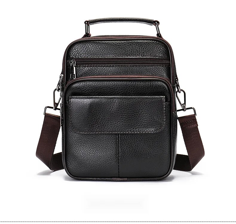 Borsa a tracolla autentica, strato superiore, borsa a spalla singola verticale in pelle di vacchetta, borsa da uomo casual e semplice in morbida pelle_voghion.com
