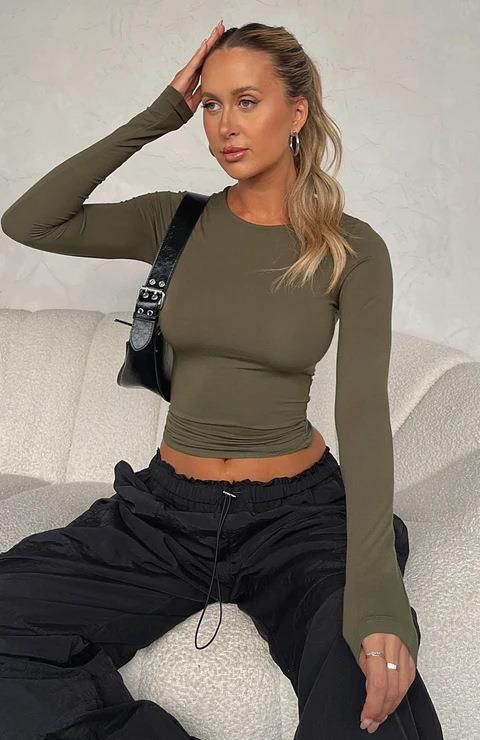 Dametøj Casual Langærmede T-shirts Forår og efterår Ensfarvet Slim Fit Pullover T-shirts Dame Streetwear Nederdele Toppe_voghion.com