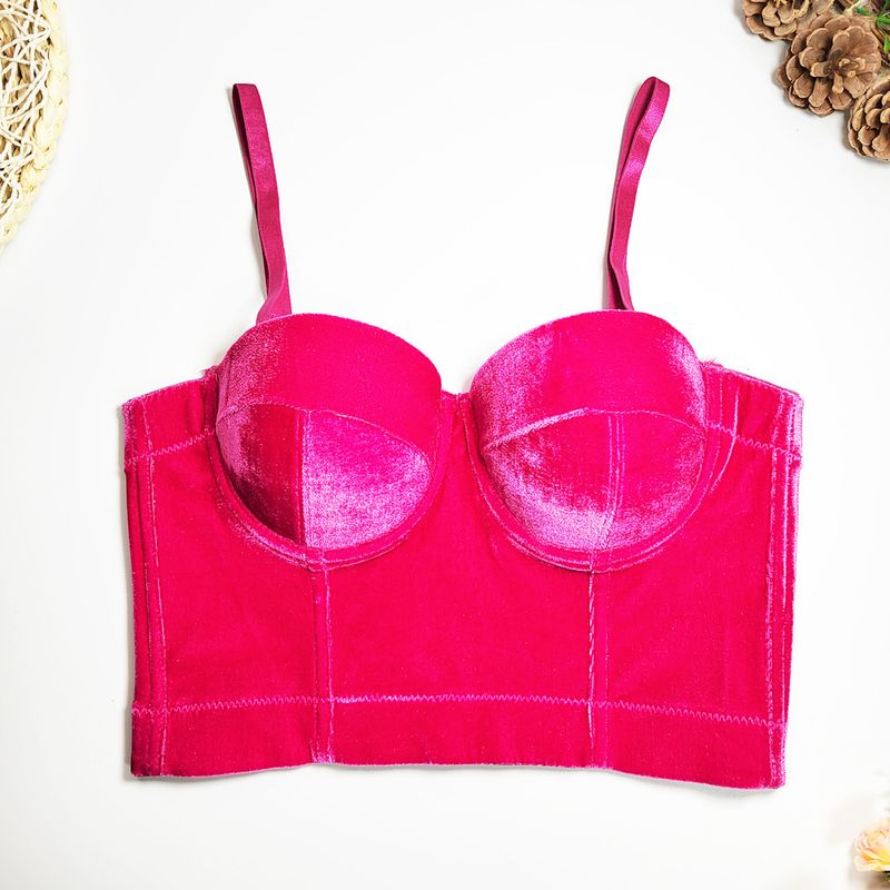 Vêtements pour femmes, bretelles en velours, vêtements d'extérieur, soutien-gorge en arête de poisson, couleur unie, velours coréen avec anneau en acier, gilet gainant, style court, haut tube polyvalent_voghion.com