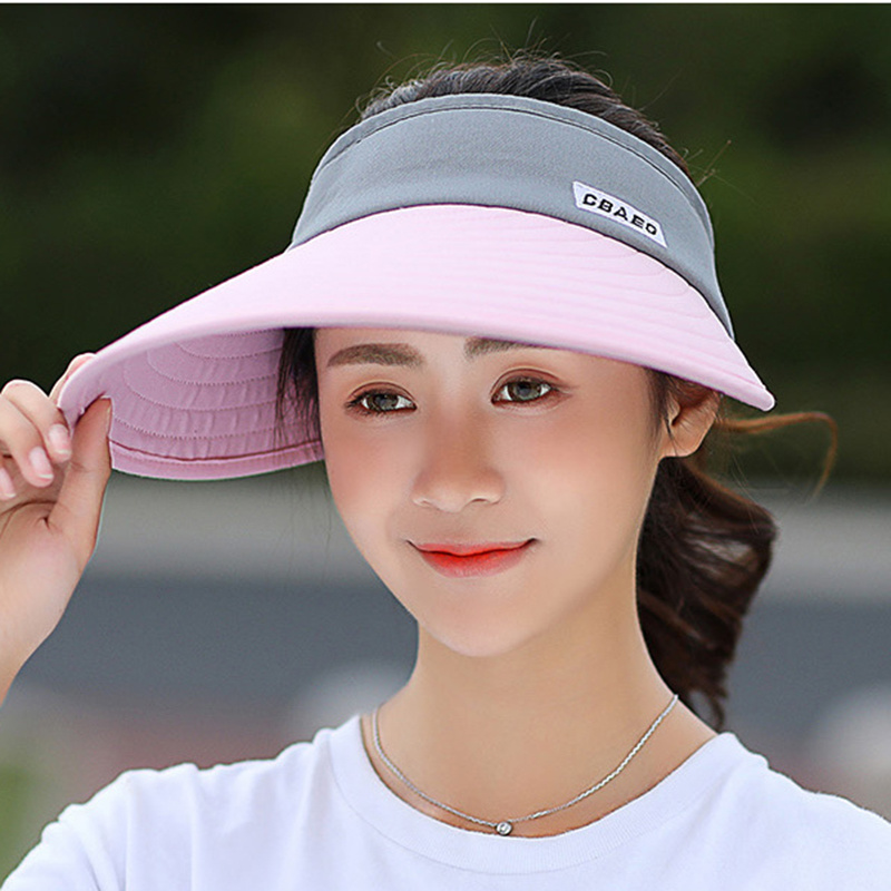 2021 mujeres simples visera de verano sombrero de ala ancha sombrero de playa ajustable protección UV gorra femenina empacable_voghion.com
