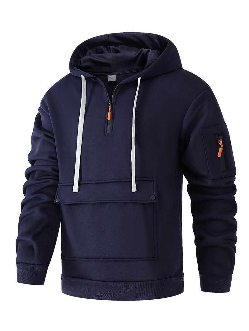 Moletom masculino com capuz e zíper, design de bolso, outono e inverno_voghion.com