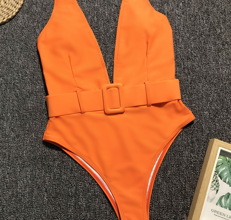 Traje de baño de una pieza para mujer, bikini de una pieza con hebilla y cinturón con estampado de leopardo_voghion.com