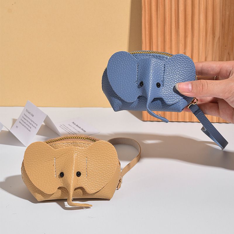 Cartoon Key Creative Elephant Coin Purse Zipper Hand Twist Lipstick Storage Card Bag_voghion.com