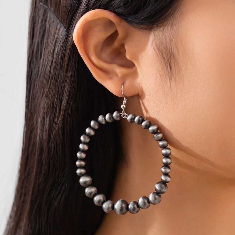 Orecchini da donna Orecchini in oro Accessori Bohémien Turchese Grandi e piccoli Orecchini a cerchio con perline rotonde CCB placcati in stagno antico_voghion.com