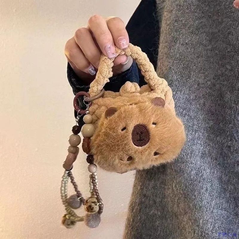 Süße Plüschtasche, Cartoon, Braun, geeignet für iPhone, Karten, Capybara Bala, Aufbewahrung, Kopfhörer, Schutzhülle, Geldbörse_voghion.com