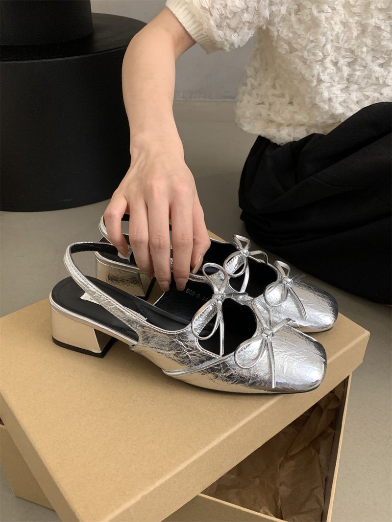 Damen Offene Zehensandalen 2025 Sommer Neue Französische Fee Wind Abend Zwergenabsatz Silber Einzelschuhe_voghion.com