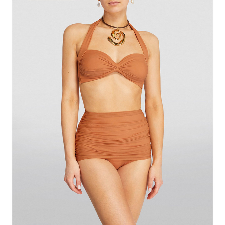 Naisten uudet bikinit halterneck mesh-splicing ranskalainen retro halkaistu uimapuku naisten rajat ylittävä hot style_voghion.com