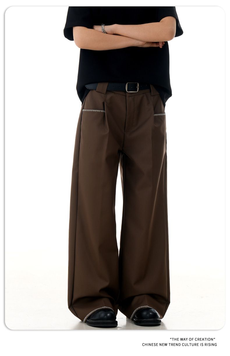 Klassische Unisex-Hose im Straight-Fit mit tiefem Schritt und minimalistischen Steppnähten – Entspannt geschnittene Hose für lässige und elegante Kleidung_voghion.com