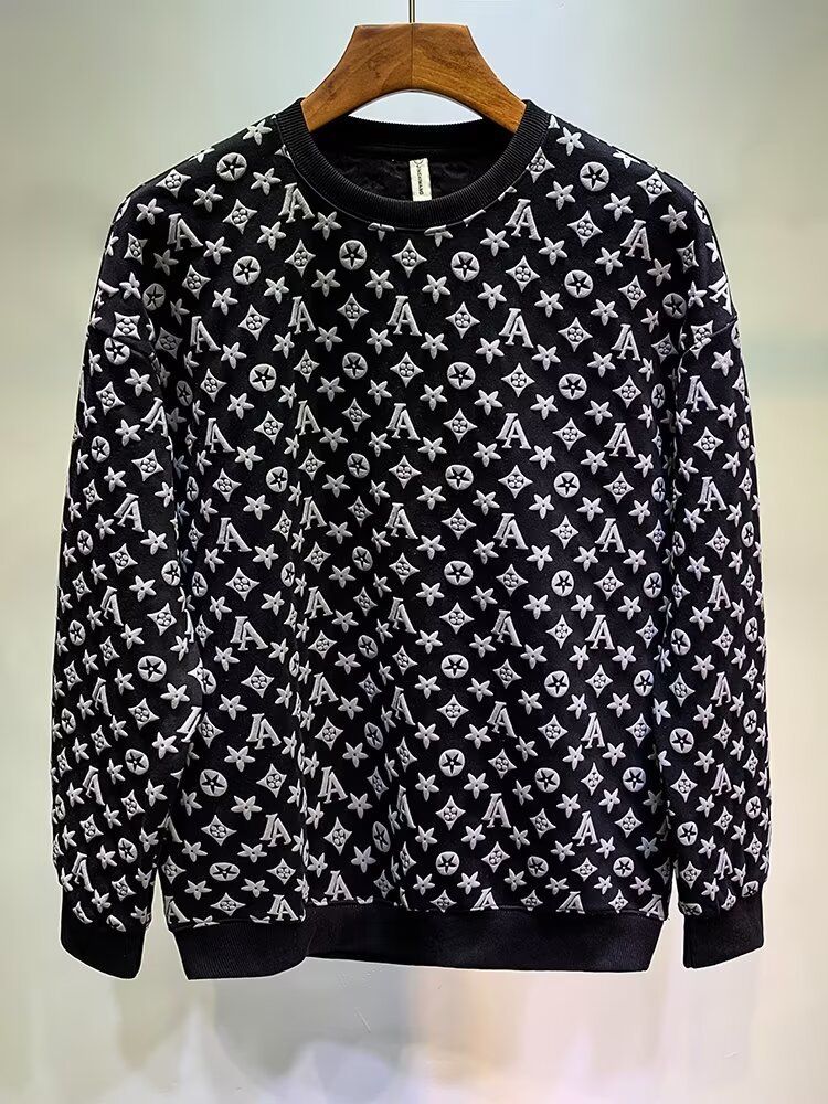 Men's Clothing Autumn And Winter Jacquard Sweatshirt Men's Spring And Autumn Korean Version Of The New Round Neck Loose Top Chic Hong Kong Style Trend_voghion.com