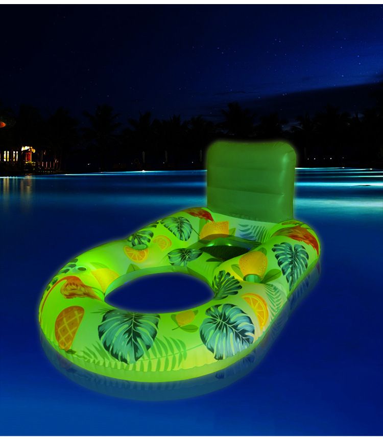 Aufblasbarer Loungesessel mit LED-Beleuchtung, zwei Getränkehaltern und Netzrückenlehne mit Blättermuster – Schwebebett für Erwachsene im Freien (atmungsaktives, strapazierfähiges PVC)_voghion.com