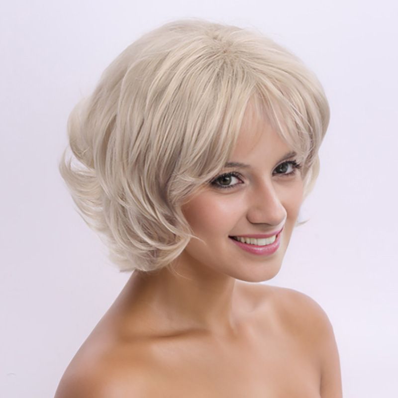 Extension per capelli, parrucche per donne, moda, capelli corti, biondo chiaro, riga laterale, capelli corti e lisci, parrucca in fibra chimica, copricapo_voghion.com
