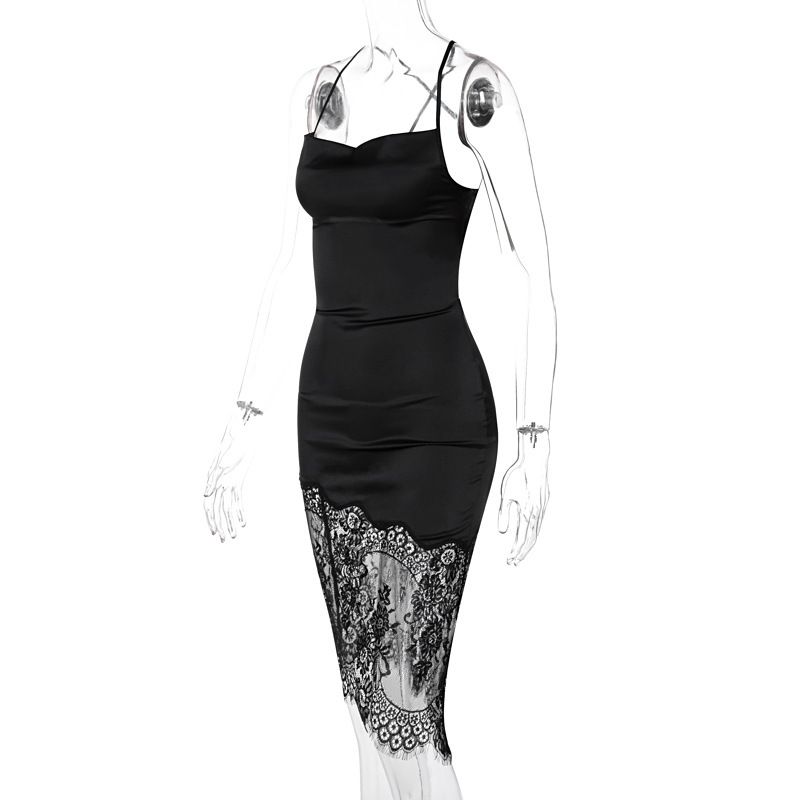 Wind Sexy Patchwork Kleid 2024 Herbst Neue Lace Up Backless Stil Rock_voghion.com