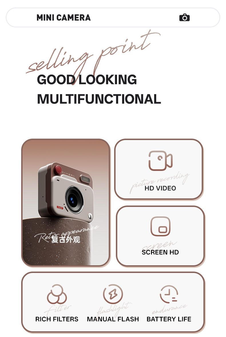 New CCD Retro Mini Digital Camera, Small Portable Travel Camera For Students With Photo & Video Recording, HD 48MP Picture Quality For School Campus L_voghion.com