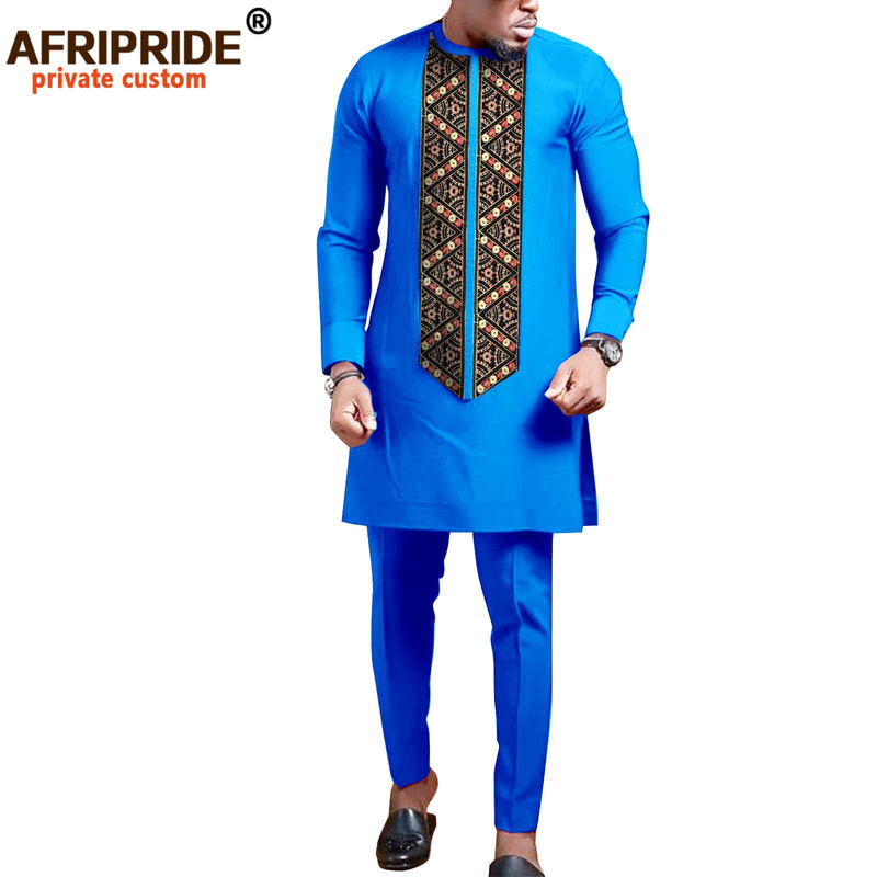 Männerkleeder Afrikanesch ethnesch Einfarweg Kotteng Männer Casual Jacket + Hosen_voghion.com