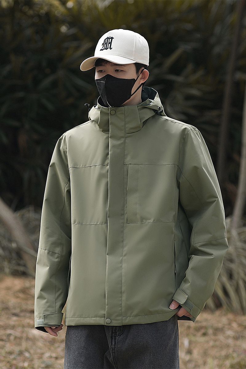 Giacca da trekking con cappuccio staccabile, tinta unita, antivento e impermeabile, alla moda, per sport all'aria aperta, primavera e autunno_voghion.com