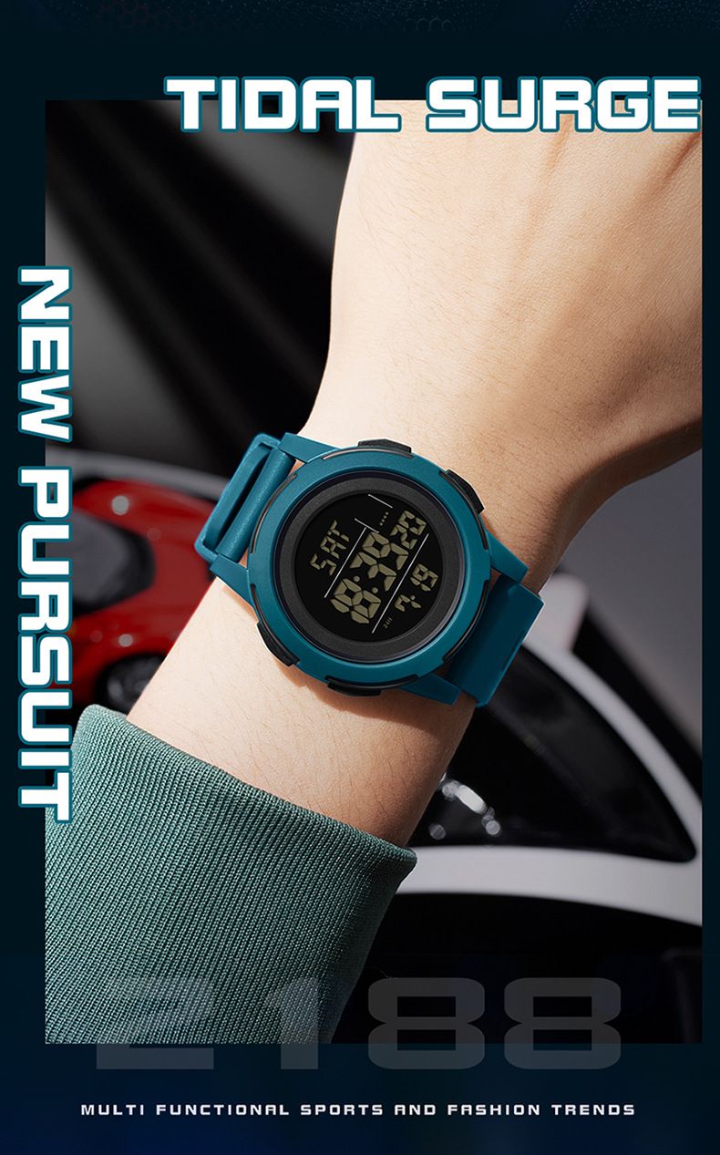 Digitaal horloge met LED-display, waterdicht, nachtlampje, alarm, stopwatch, aftelfunctie, dubbele tijd, unisex casual sporthorloge_voghion.com