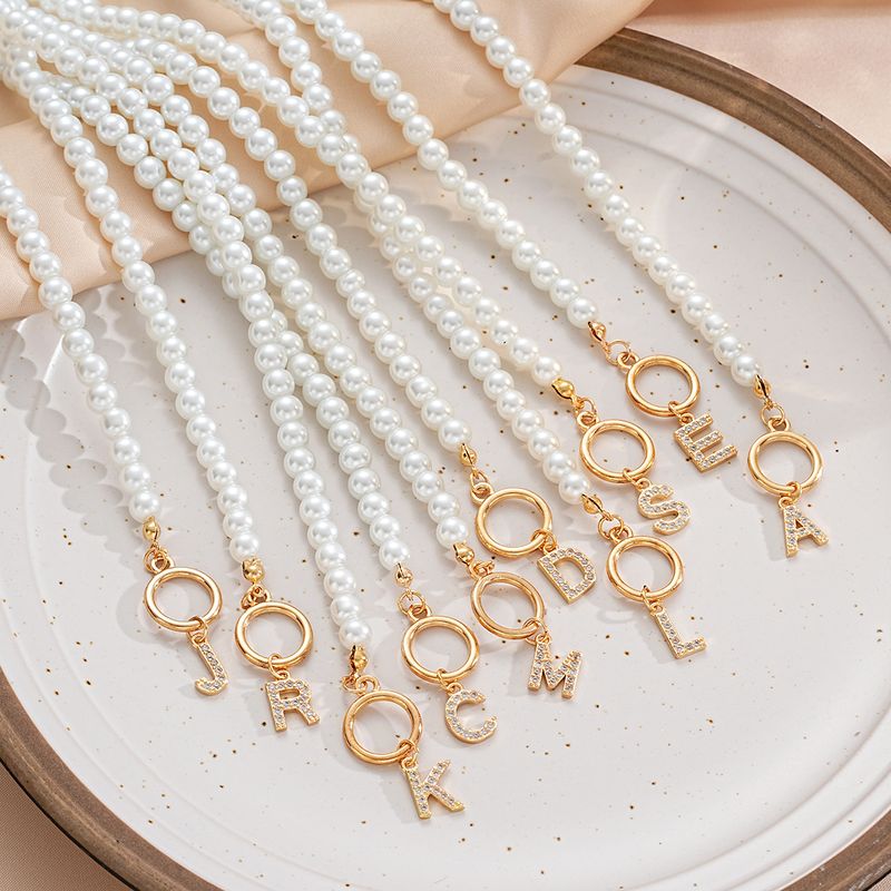 2025 Women Fashion Fashion A-Z women's gold initial pendant, pearl chain, English necklace, jewelry, letter gift_voghion.com