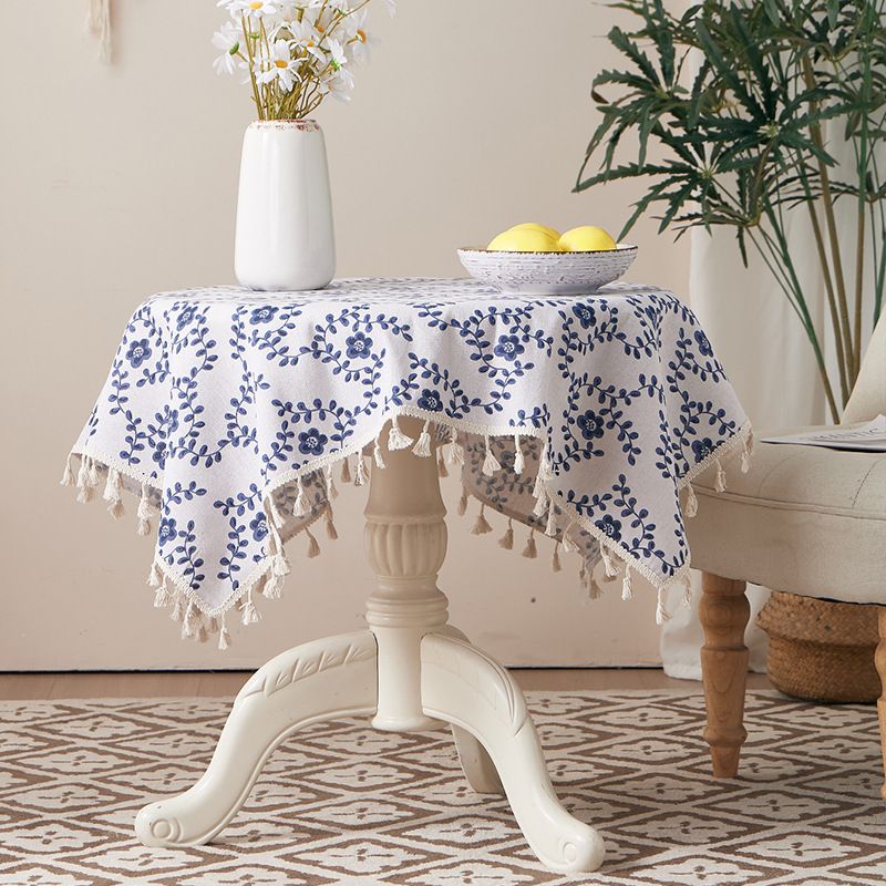 Nappe florale nordique en coton et polyester – Élégante et fonctionnelle pour les tables à manger et les tables basses (résistante à la chaleur, antidérapante, anti-poussière, motif floral beige)_voghion.com
