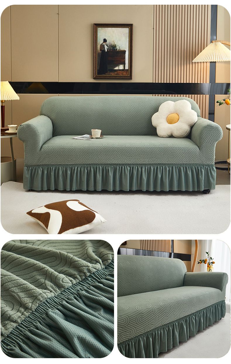Copridivano elastici con gonna a onde d'acqua - Copridivani elastici universali per divani da 1/2/3/4 posti (8 colori eleganti, casa e ufficio moderni)_voghion.com