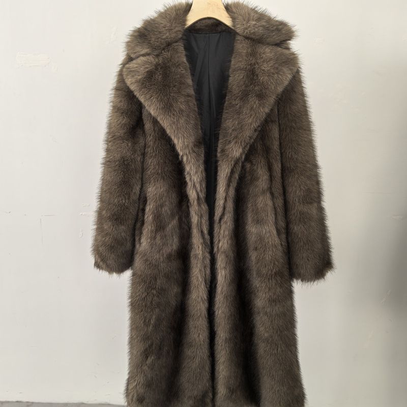 Damenbekleidung Hochwertiger Kunstpelz Umweltfreundlicher Damen Langer Kunstpelzmantel - Elegante Jacke Reverstaschen Individualisierbar_voghion.com