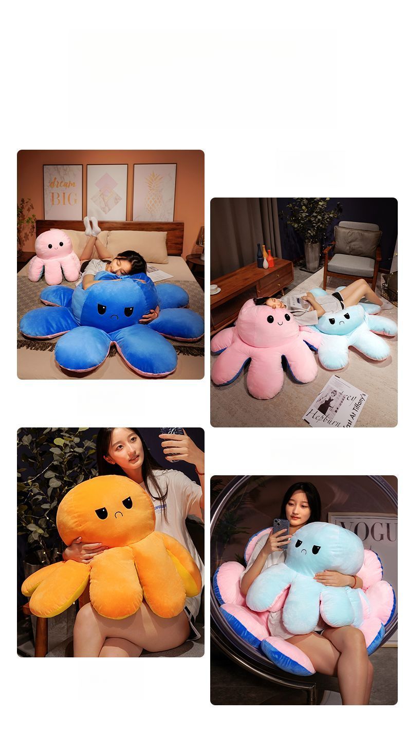 Face-Changing Plush Pillow Toy Reversible Fabric Doll Giant Double-Sided Octopus_voghion.com