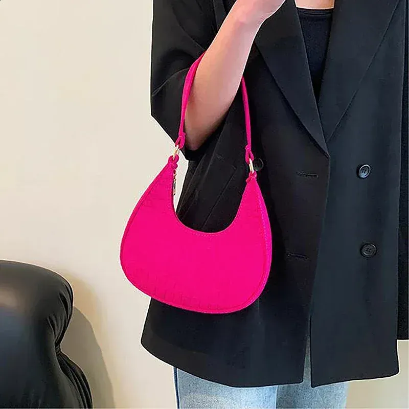 Candy Color Advanced Texture Armpit Felt Shoulder For Womens Subliary Purses Crescent Bags 240827_voghion.com