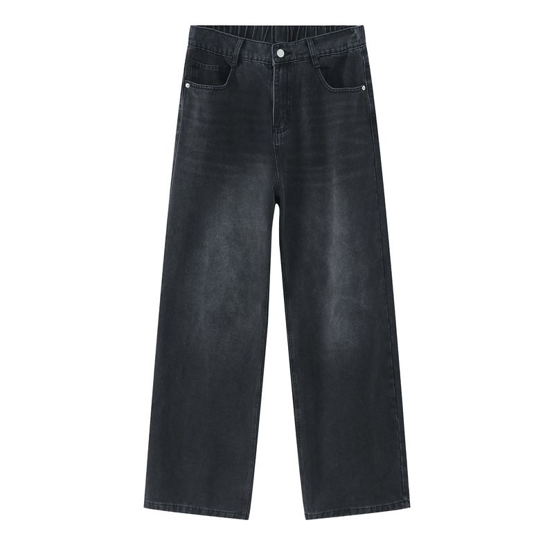 Nirben Denim | Basic Walking Volume, Ten Colors Can Be Selected, Loose Semi-elastic Waist Loose Straight Denim Trousers_voghion.com