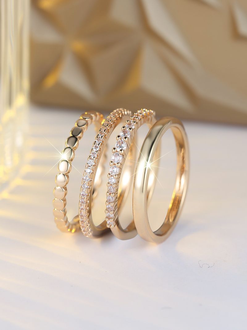 Minimalist Fashion Round White Diamond Micro Pave Zircon Four-Piece Set Niche ISN Daily Index Finger Stacking Ring_voghion.com
