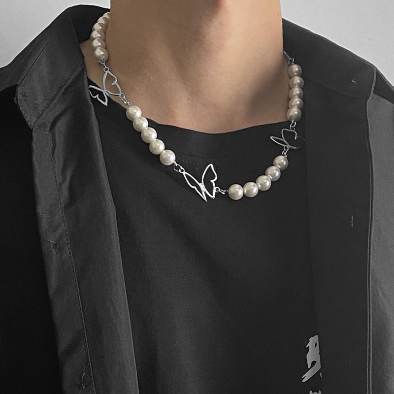 Perlenschmetterlingshalskette für Damen, trendiges Temperamentdesign voller Ins Cold Style-Schlüsselbeinkette_voghion.com