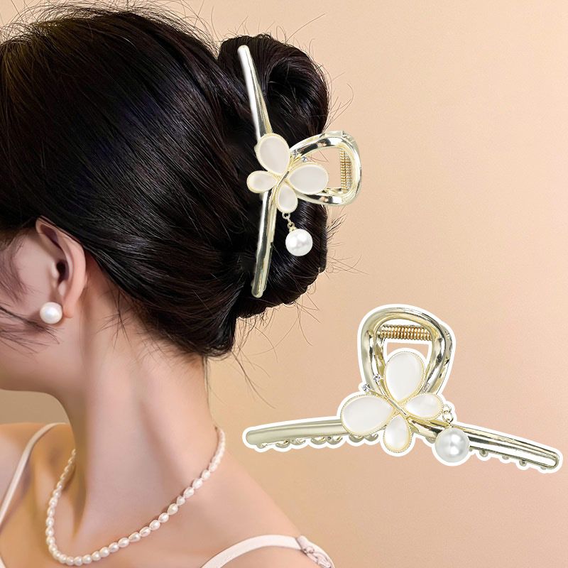 Fermaglio per capelli a farfalla grande con pietra occhio di gatto, moda coreana, accessori versatili, disco per la parte posteriore della testa, fermaglio per capelli_voghion.com