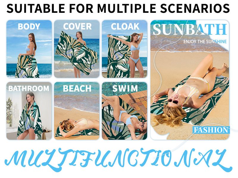 Asciugamano da spiaggia in microfibra di alta qualità - Flanella bifacciale, asciugatura rapida e anti-sabbia (multiuso per nuoto, sport, protezione solare)_voghion.com