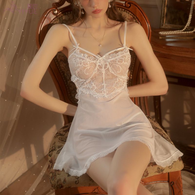 Yiyue Sexy Spitzen-Unterhemd, Versuchung, Nachthemd, heiße erotische Dessous, durchsichtiges Nachthemd, Uniform-Set 8449_voghion.com