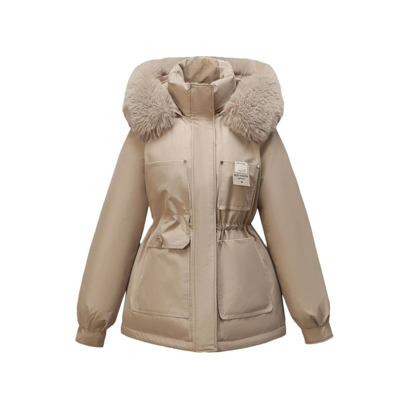 Dammekleeder Parka Damen Taille Ofschlankend Kapuzen groussen Pelzkragen plus Samt Kottengjacke Kottengmantel_voghion.com