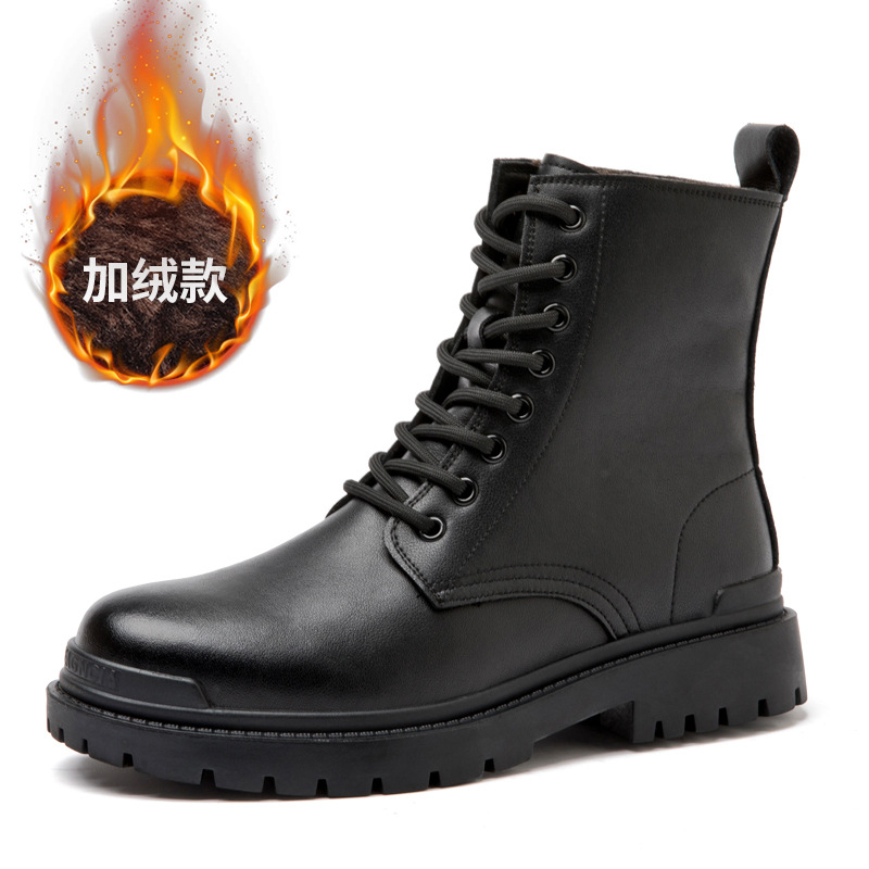 European Warm Series Martin Cowhide High Top Fleece Lined Thickened Cotton Trendy British Style Leather Men's Work Snow Boots_voghion.com