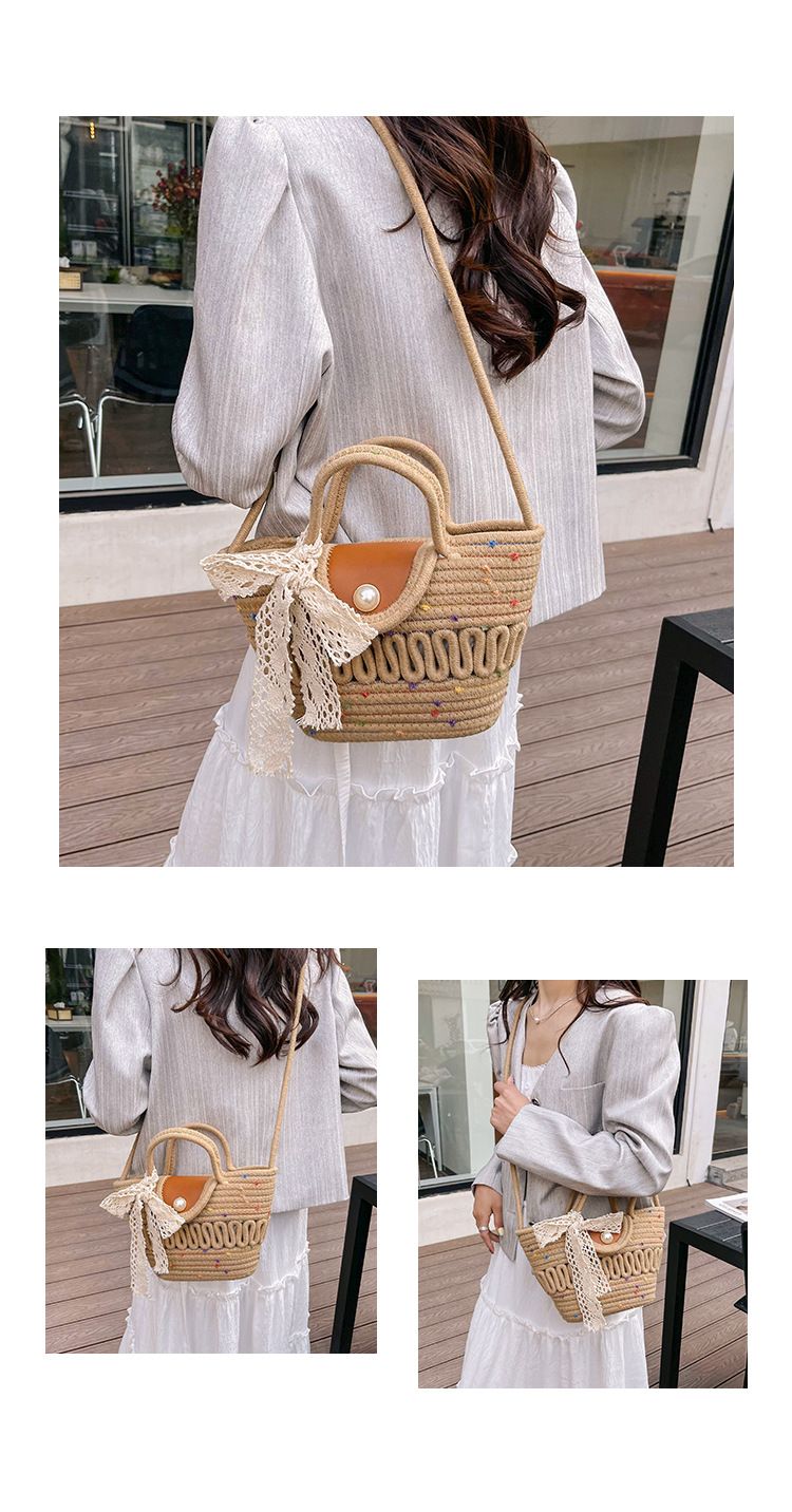Borsa da spiaggia piccola tote western da donna con tracolla in tessuto di nuova moda primavera/estate 2024 di grande capacità_voghion.com