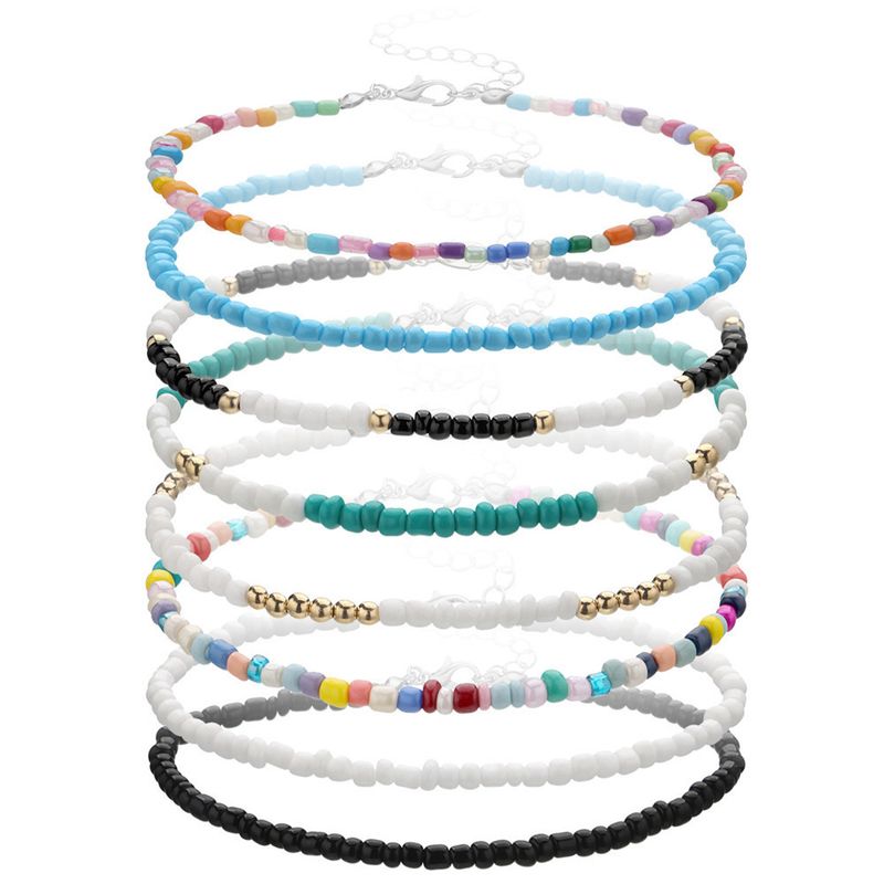 Tobillera de cuentas de semillas de colores, joyería ajustable para el pie de estilo bohemio para mujer_voghion.com