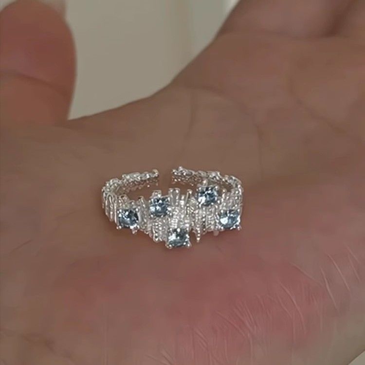 Blue Zircon 2025 New Model Light Luxury High-end Niche Design Open Index Finger Ring Jewelry_voghion.com