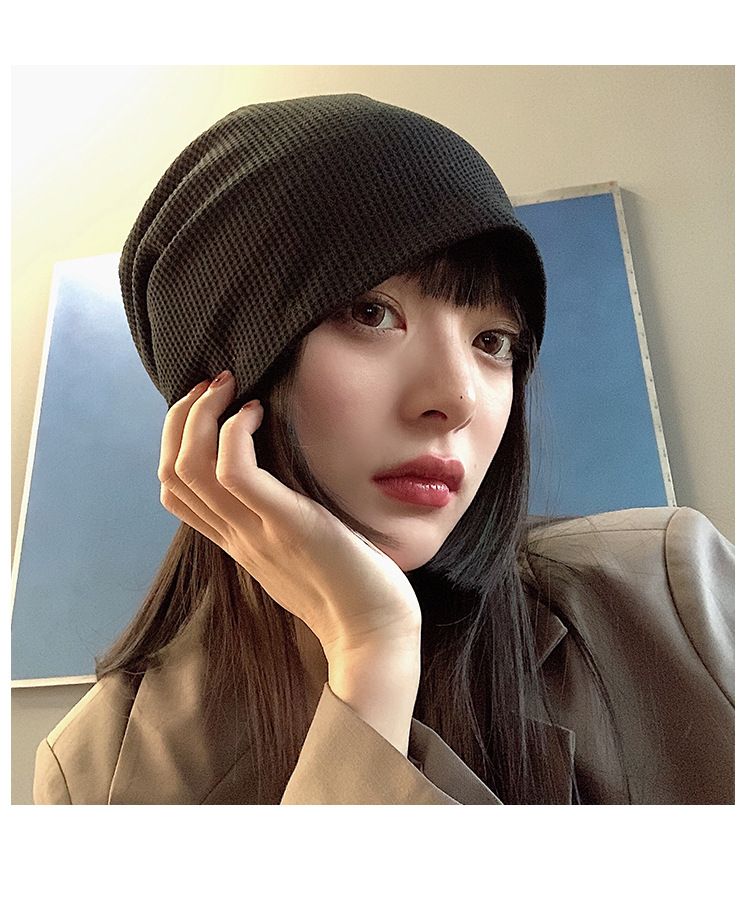 Hat Women's Winter Wool Hat Large Head Circumference Baotou Cold Hat Spring And Autumn Black Thick Knitted Pile Confinement Hat_voghion.com
