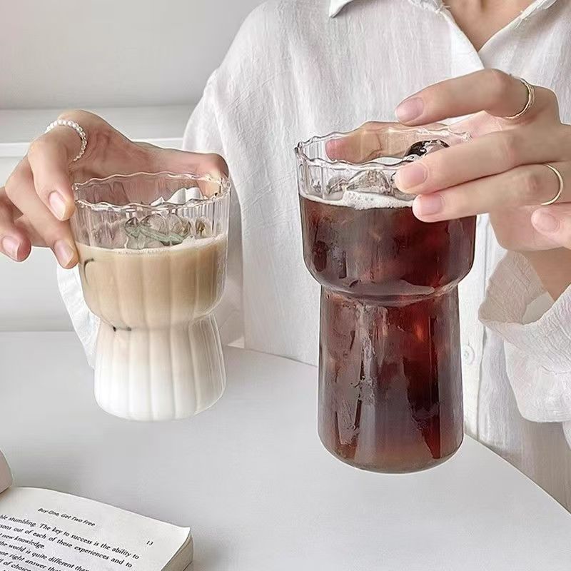 Coffeeware Striped Latte Coffee Cup Ins Style Glass Cup Home Water Cup Girls Ice Milk Cup Bamboo Juice Cup_voghion.com