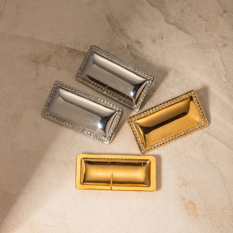 INS trendy gold inlaid diamond smooth rectangular earrings, stainless steel personalized jewelry_voghion.com