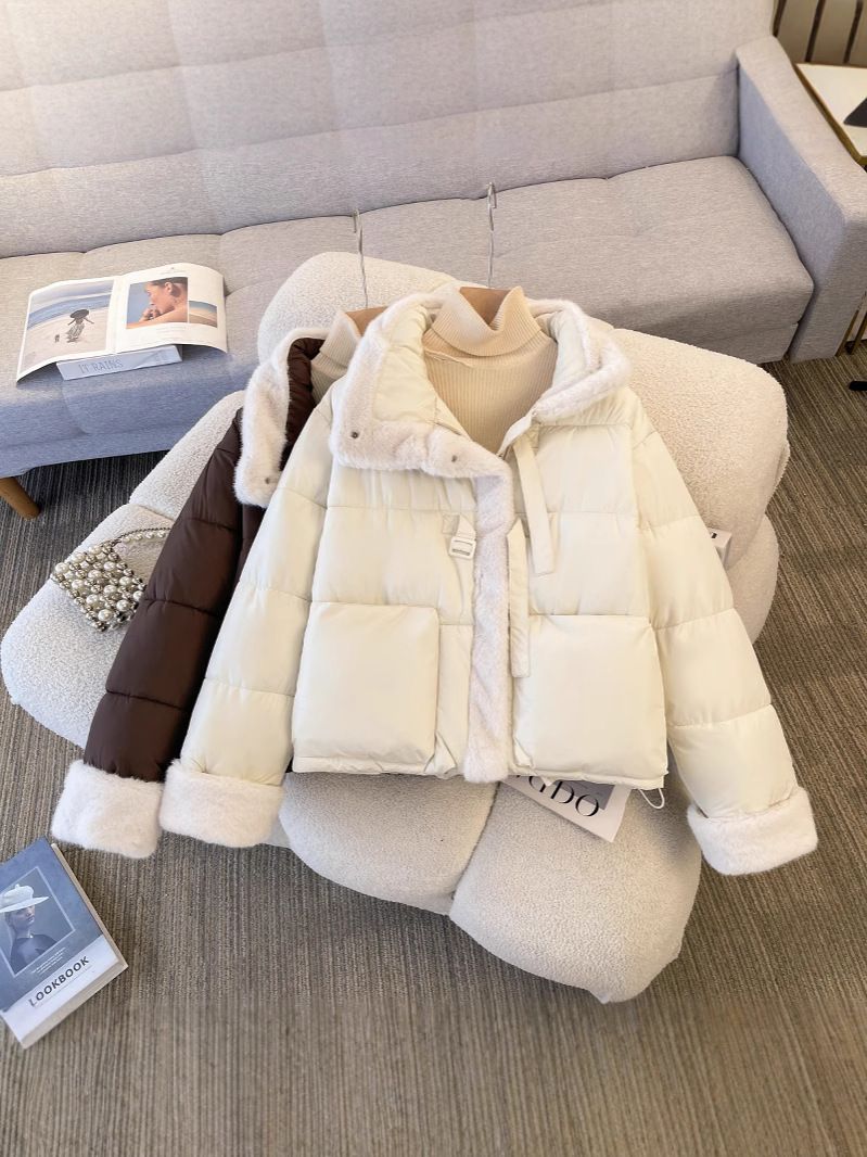Veste courte en coton pour femme, élégante et matelassée, avec doublure polaire, coupe ample, chaude et confortable, pour homme et femme._voghion.com