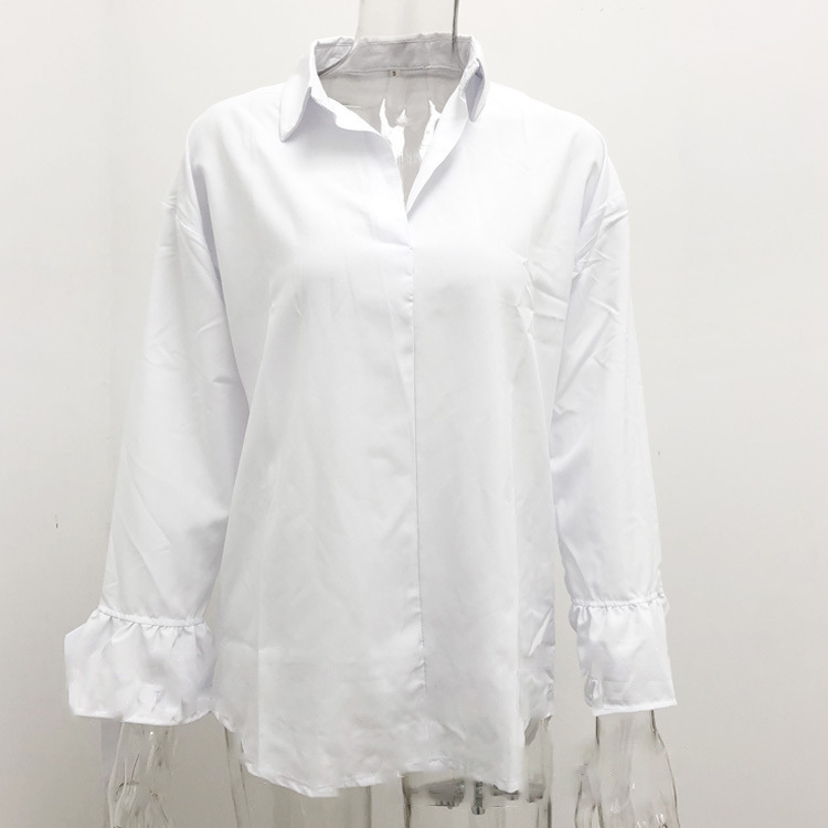 Chemise à manches longues pour femmes, mode de rue, ample, couleur unie, grande taille_voghion.com