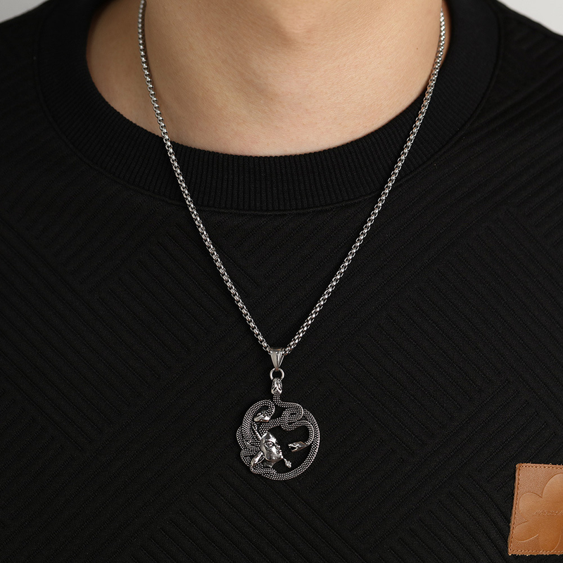 Egyptian Mythical Snake Fefor Men Head Pendant Personalized Stainless Steel Necklace For Men_voghion.com